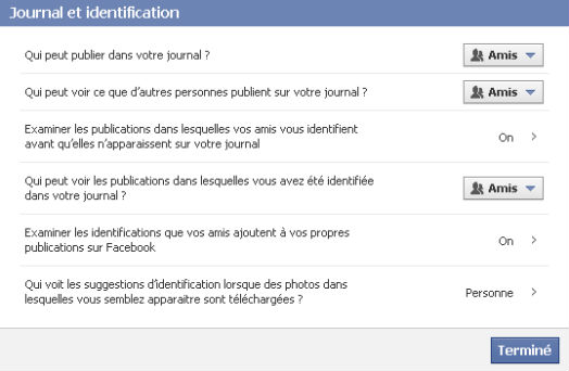 confidentialité facebook - journal et identification